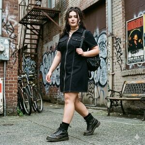 Vintage 90s Zanoni by Jalate Black Utility Mini Dress Ring Zip Sz 16 Grunge Goth